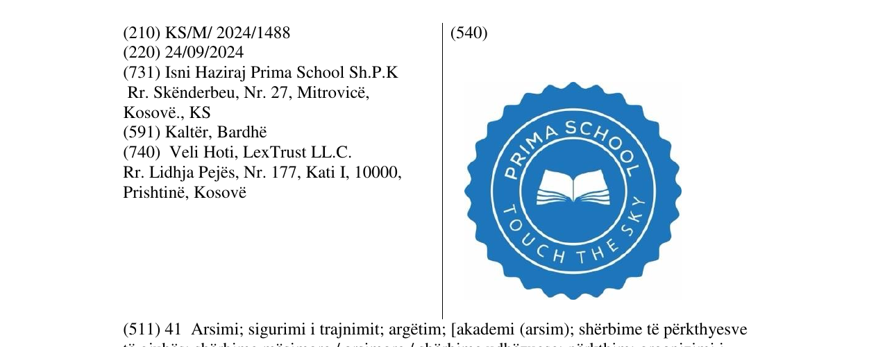 Zëri i markës PRIMA SCHOOL TOUCH THE SKY në buletin