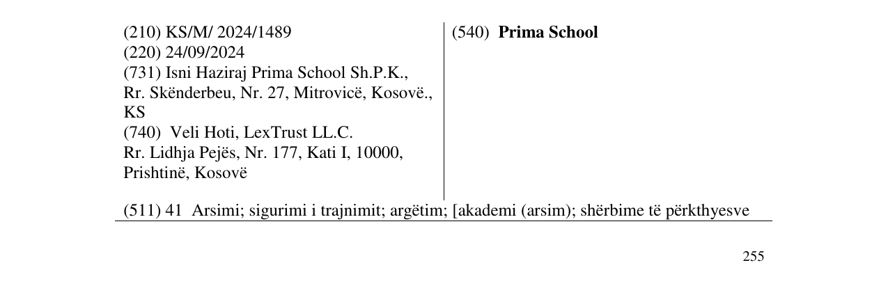 Zëri i markës Prima School në buletin