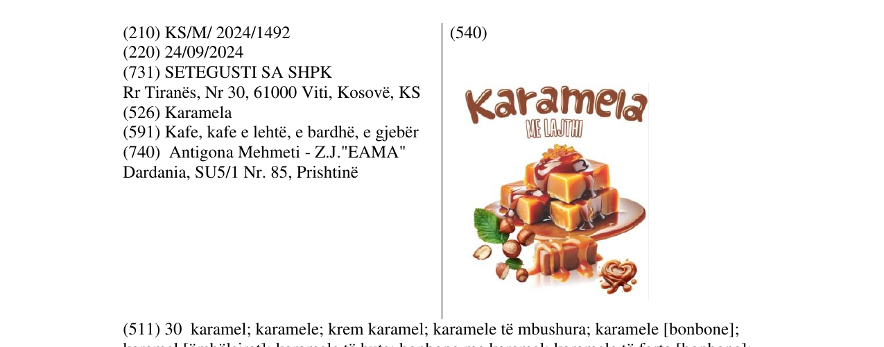Zëri i markës Karamela në buletin
