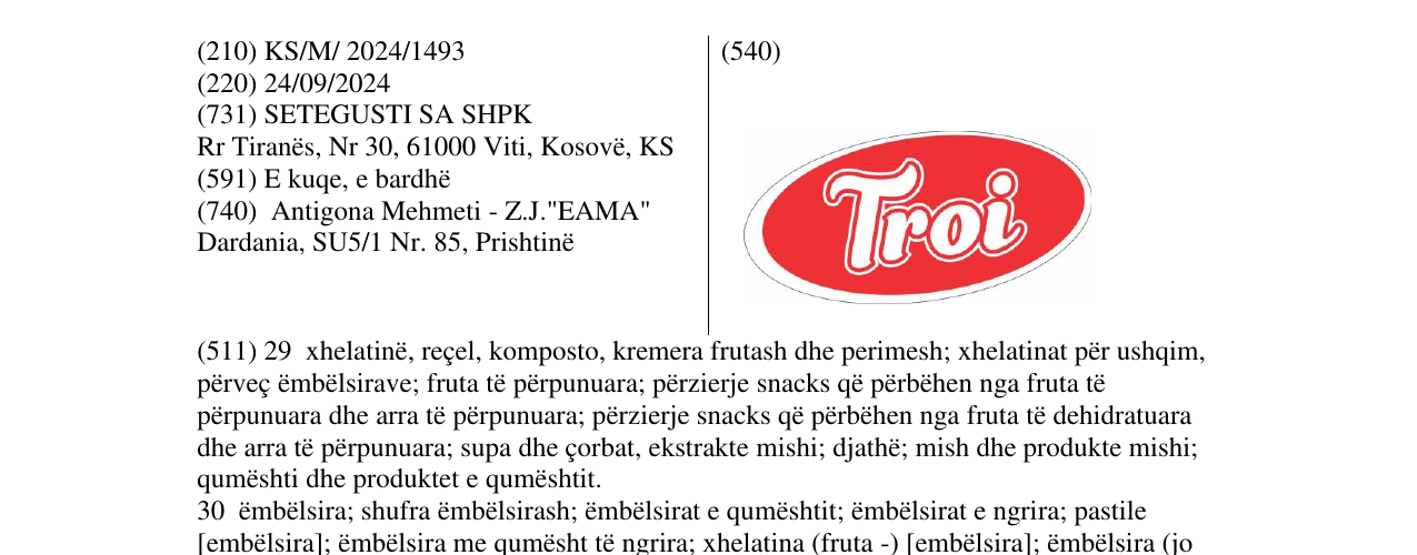 Zëri i markës Troi në buletin