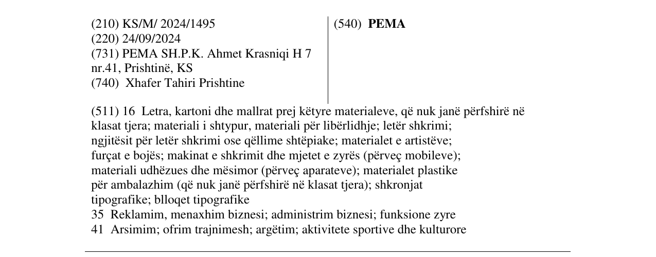 Zëri i markës PEMA në buletin