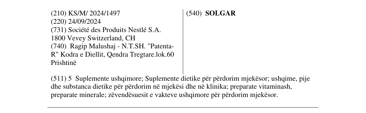 Zëri i markës SOLGAR në buletin