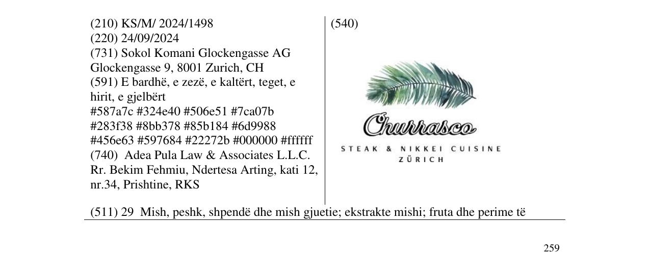 Zëri i markës churrasco STEAK & NIKKEI CUISISNE ZURICH në buletin