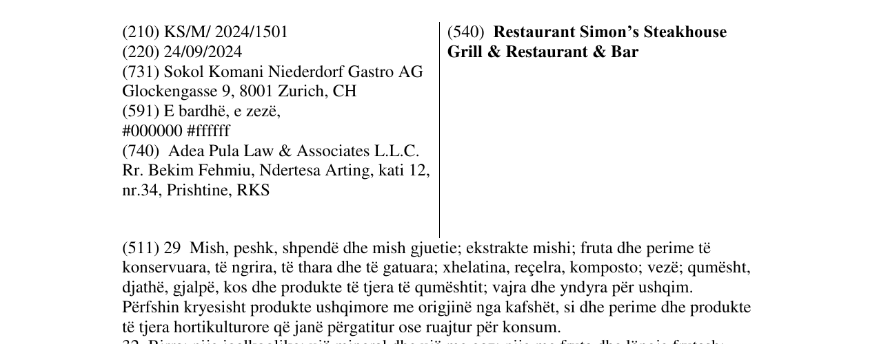 Zëri i markës Restaurant Simon’s Steakhouse Grill & Restaurant & Bar në buletin