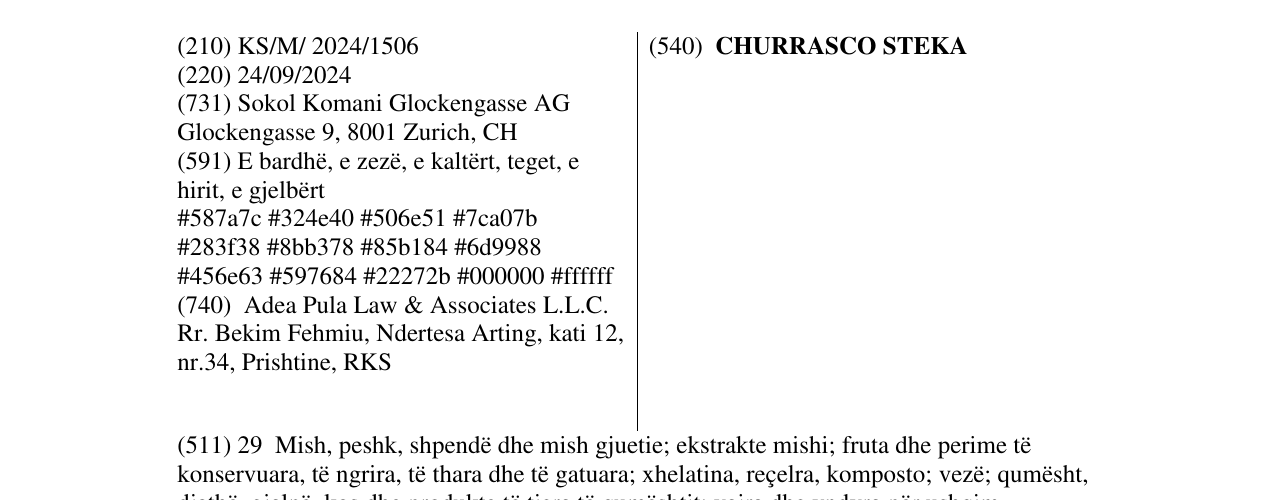Zëri i markës CHURRASCO STEKA në buletin