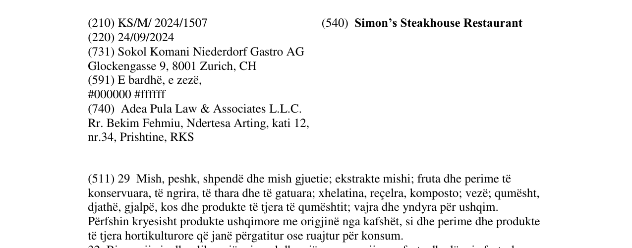 Zëri i markës Simon’s Steakhouse Restaurant në buletin