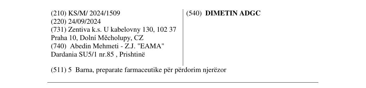 Zëri i markës DIMETIN ADGC në buletin