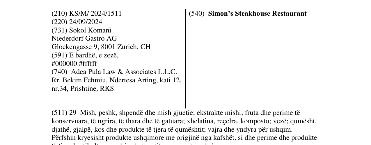Zëri i markës Simon’s Steakhouse Restaurant në buletin