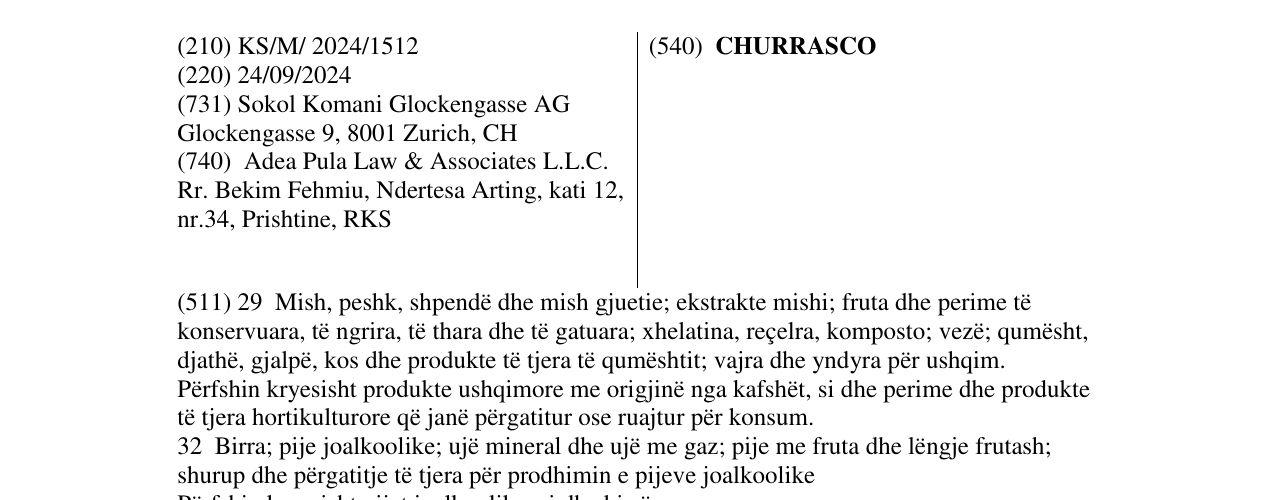 Zëri i markës CHURRASCO në buletin
