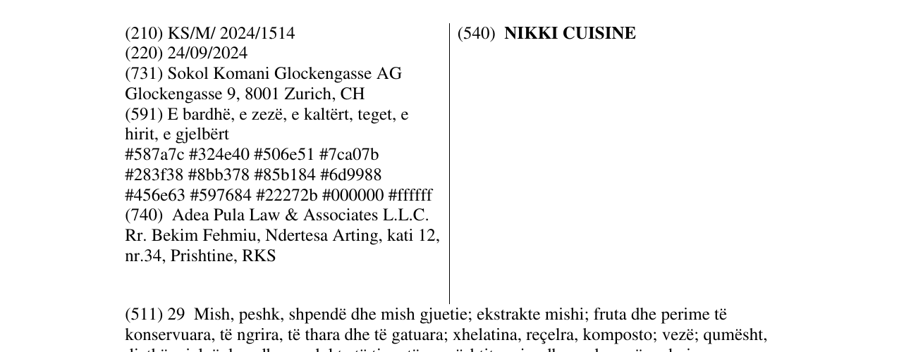 Zëri i markës NIKKI CUISINE në buletin