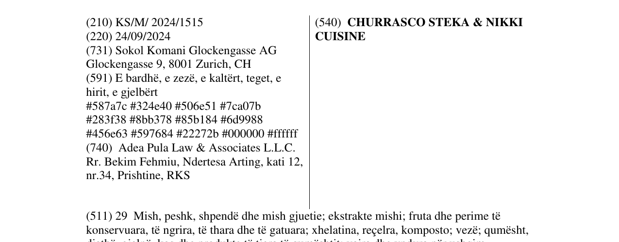 Zëri i markës CHURRASCO STEKA & NIKKI CUISINE në buletin