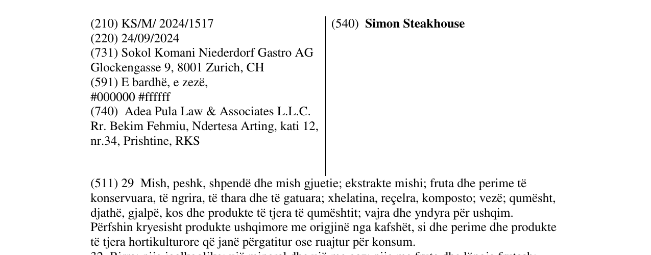 Zëri i markës Simon Steakhouse në buletin