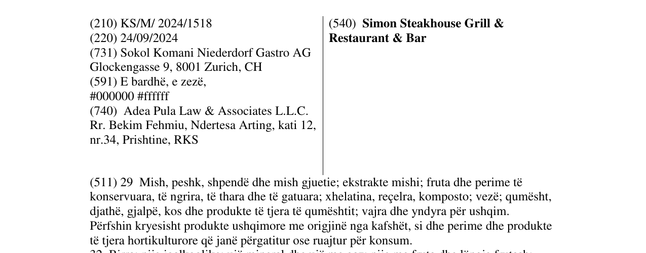 Zëri i markës Simon Steakhouse Grill & Restaurant & Bar në buletin
