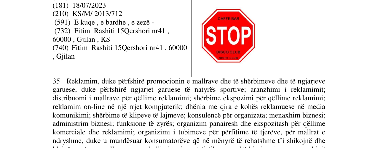 Zëri i markës Caffe bar STOP në buletin