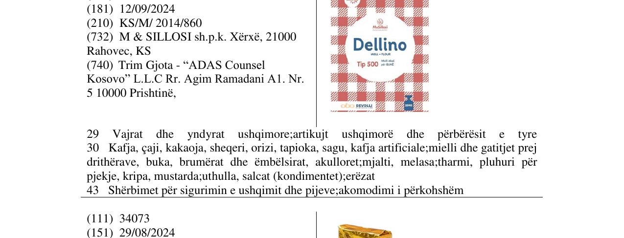 Zëri i markës Dellino Tip 500 25kg në buletin