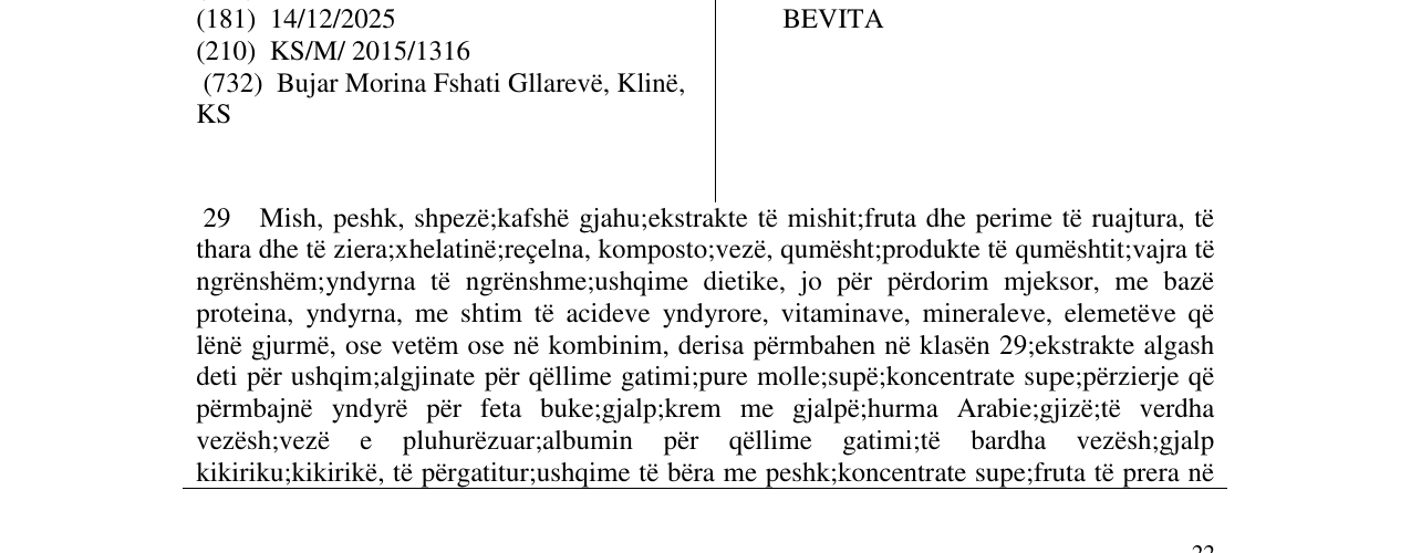 Zëri i markës BEVITA në buletin