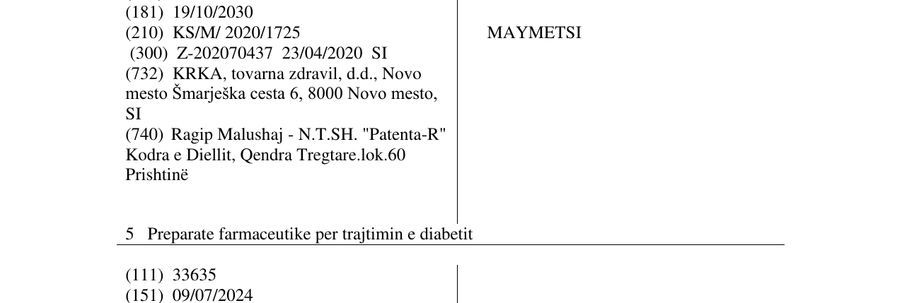 Zëri i markës MAYMETSI në buletin