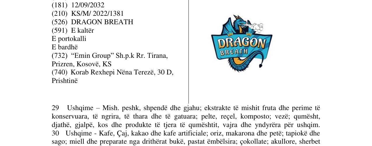Zëri i markës DRAGON BREATH në buletin