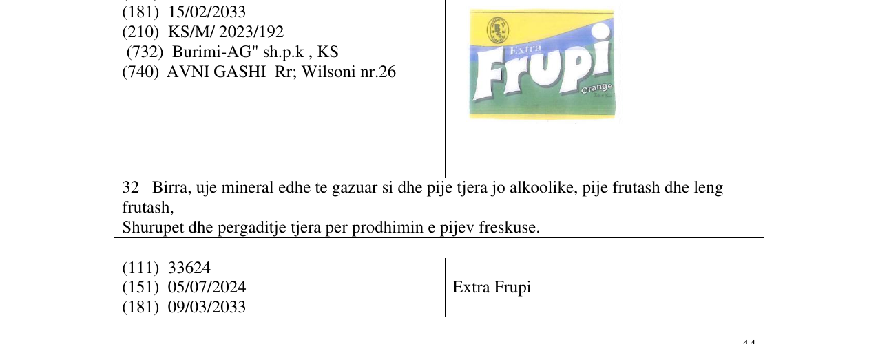 Zëri i markës Frupi në buletin