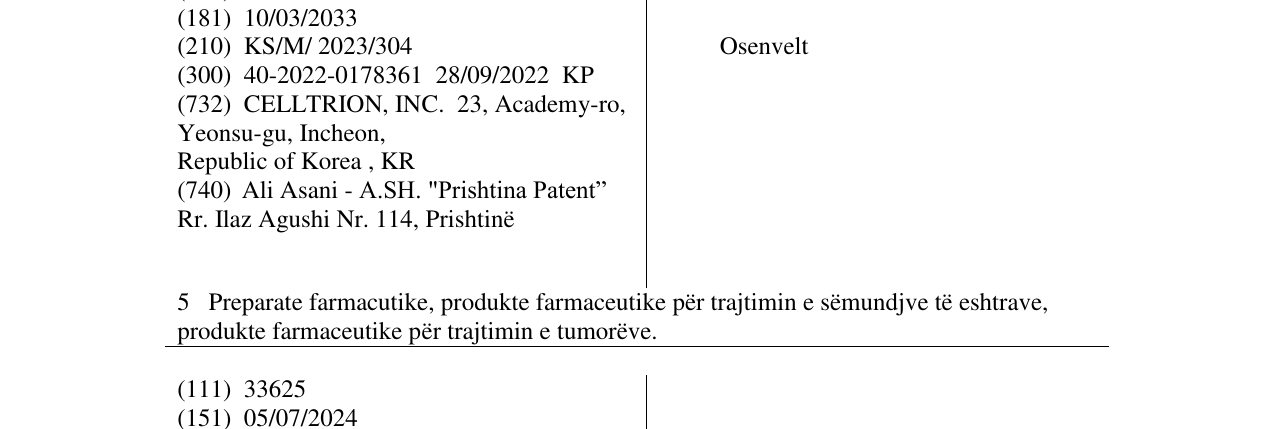 Zëri i markës Osenvelt në buletin