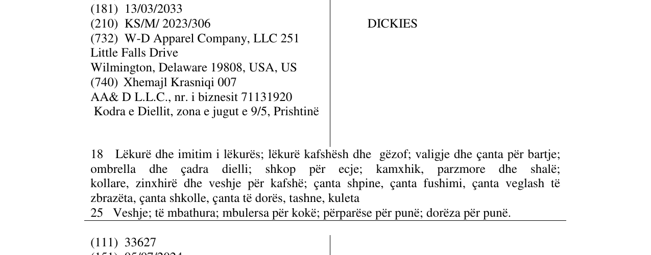 Zëri i markës DICKIES në buletin