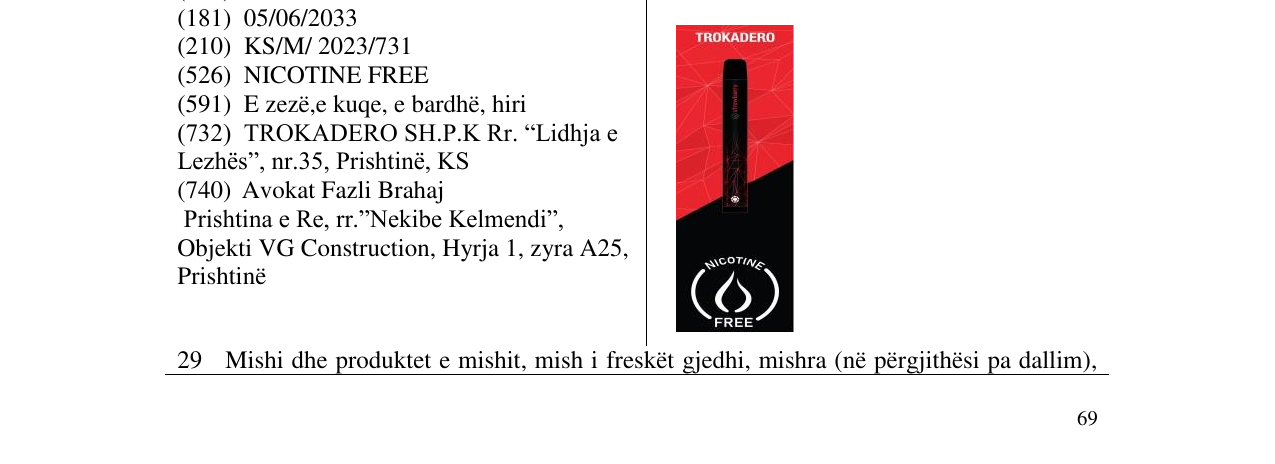 Zëri i markës TROKADERO në buletin