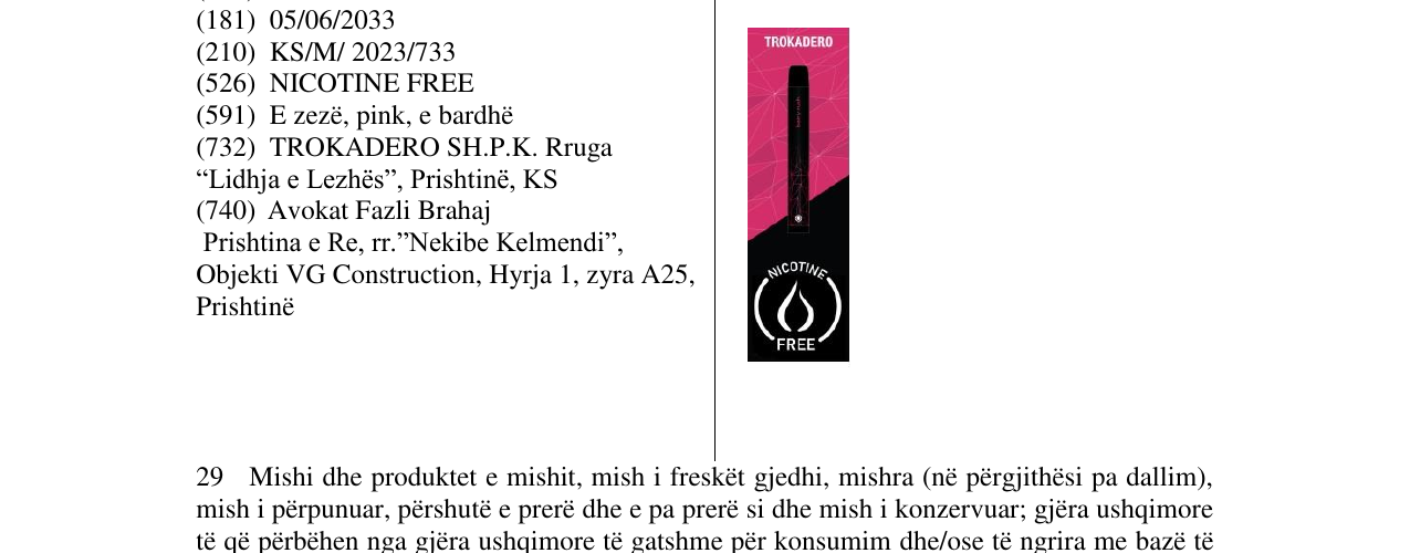Zëri i markës TROKADERO në buletin