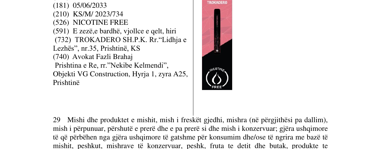 Zëri i markës trokadero në buletin