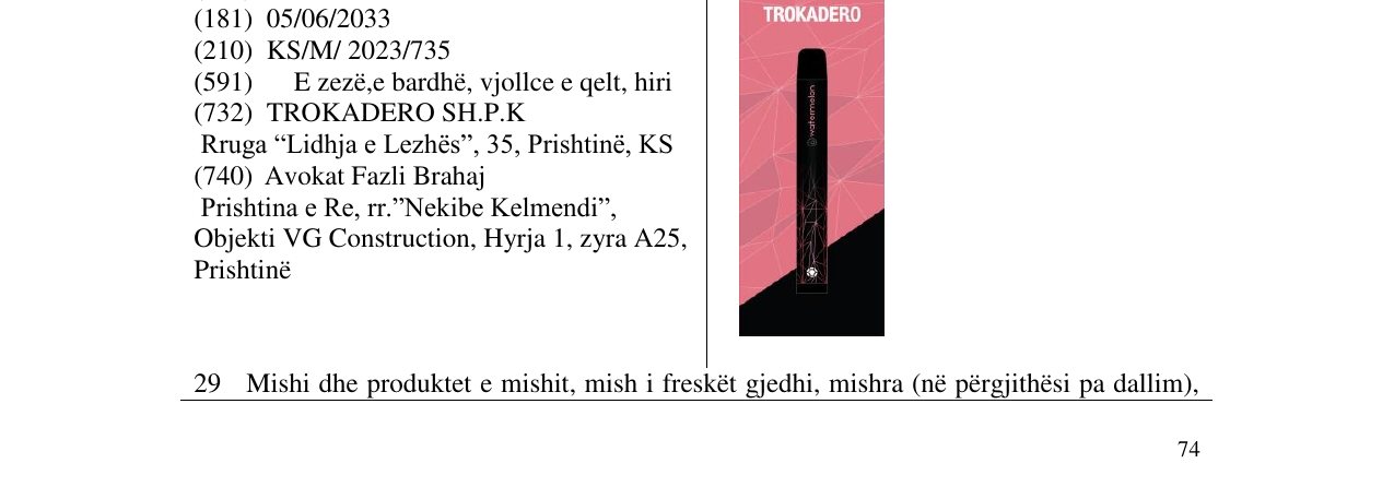 Zëri i markës TROKADERO në buletin