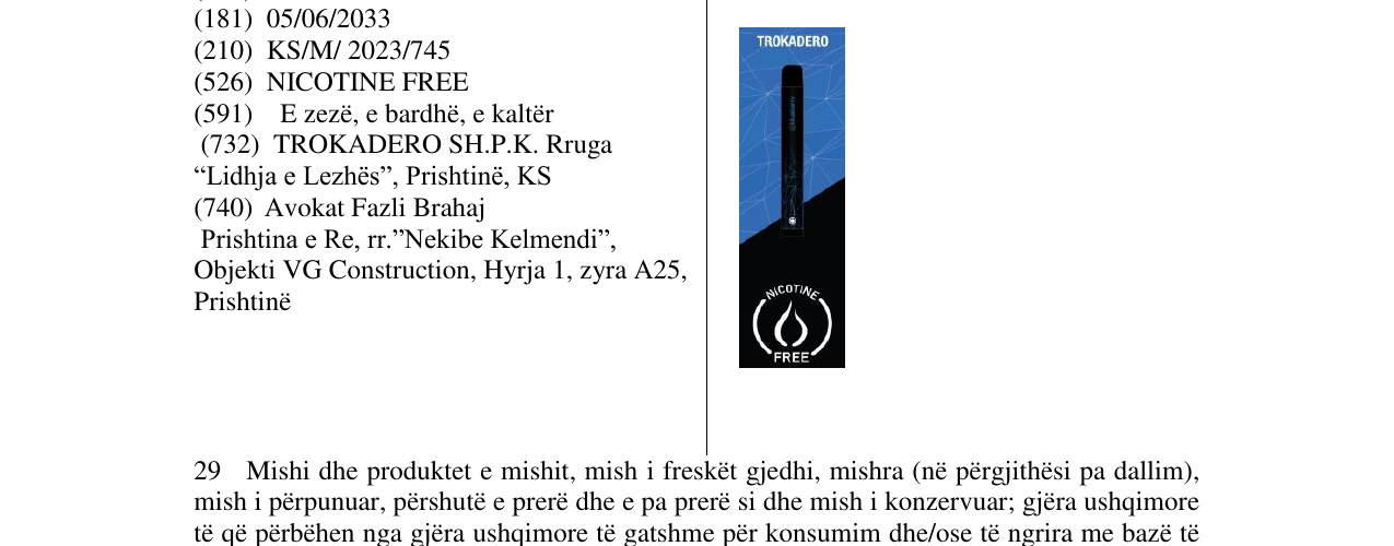 Zëri i markës TROKADERO në buletin