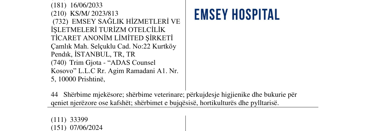 Zëri i markës EMSEY HOSPITAL në buletin