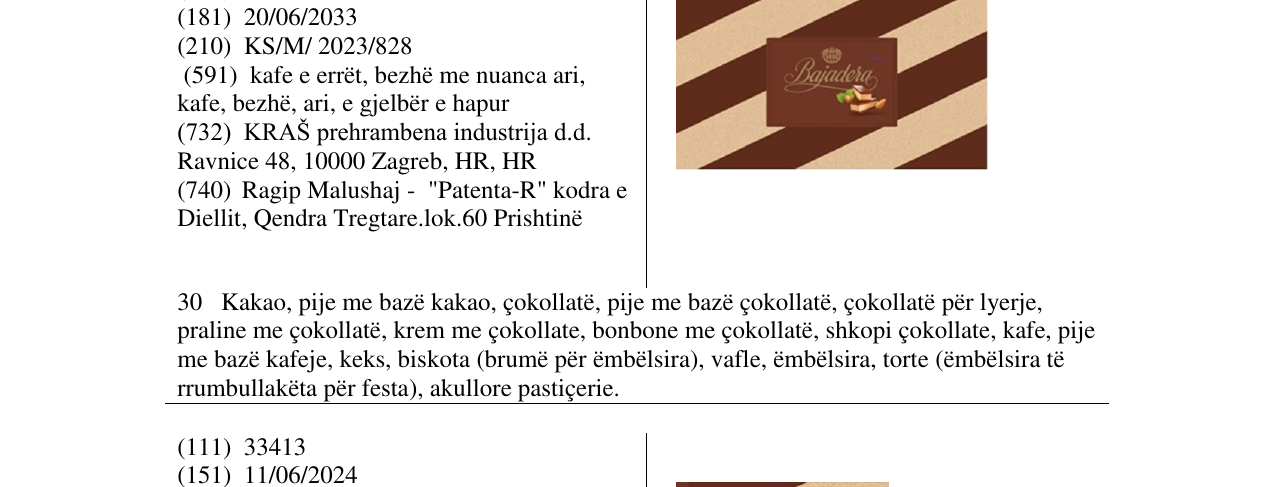Zëri i markës bajadera në buletin