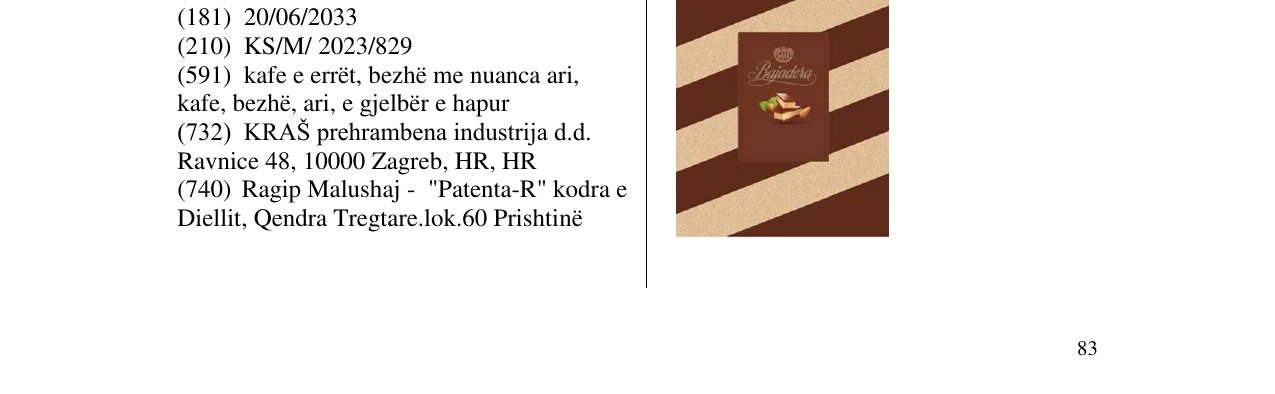 Zëri i markës bajadera në buletin