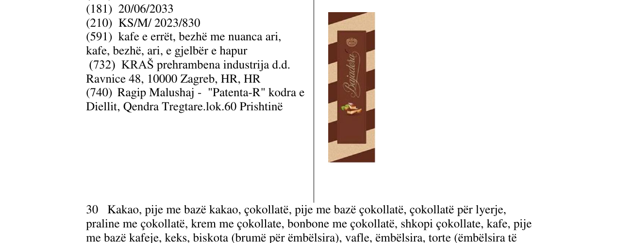 Zëri i markës BAJADERA në buletin