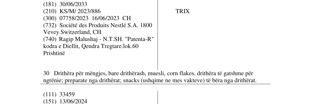 Zëri i markës TRIX në buletin