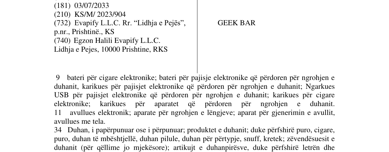 Zëri i markës GEEK BAR në buletin