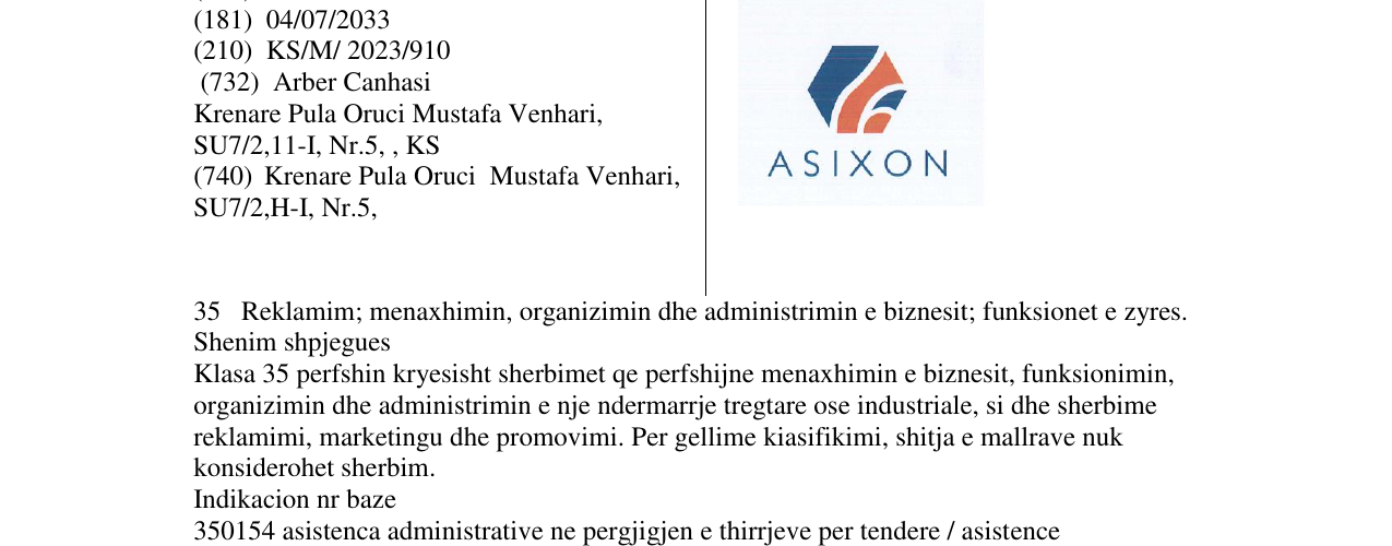Zëri i markës ASIXON në buletin