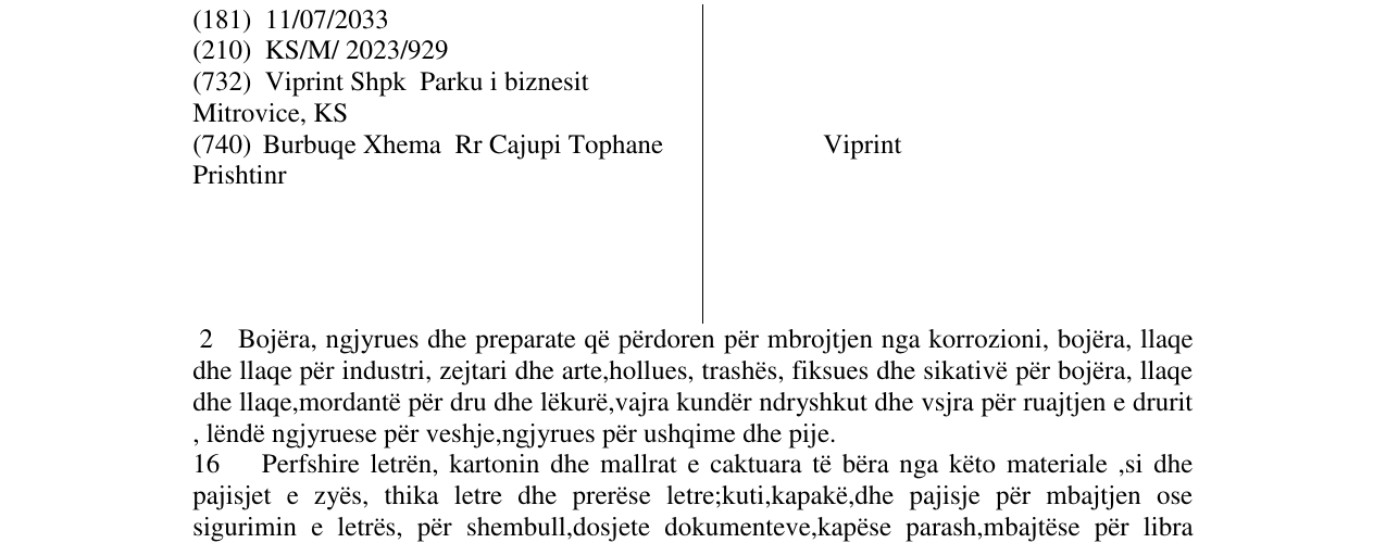 Zëri i markës Viprint në buletin
