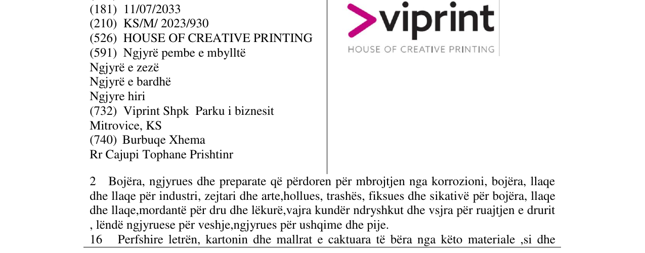 Zëri i markës VIPRINT në buletin
