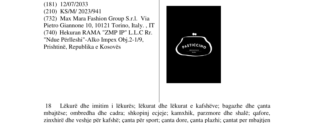 Zëri i markës PASTICCINO në buletin
