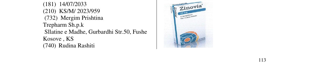 Zëri i markës ZINOVIA në buletin