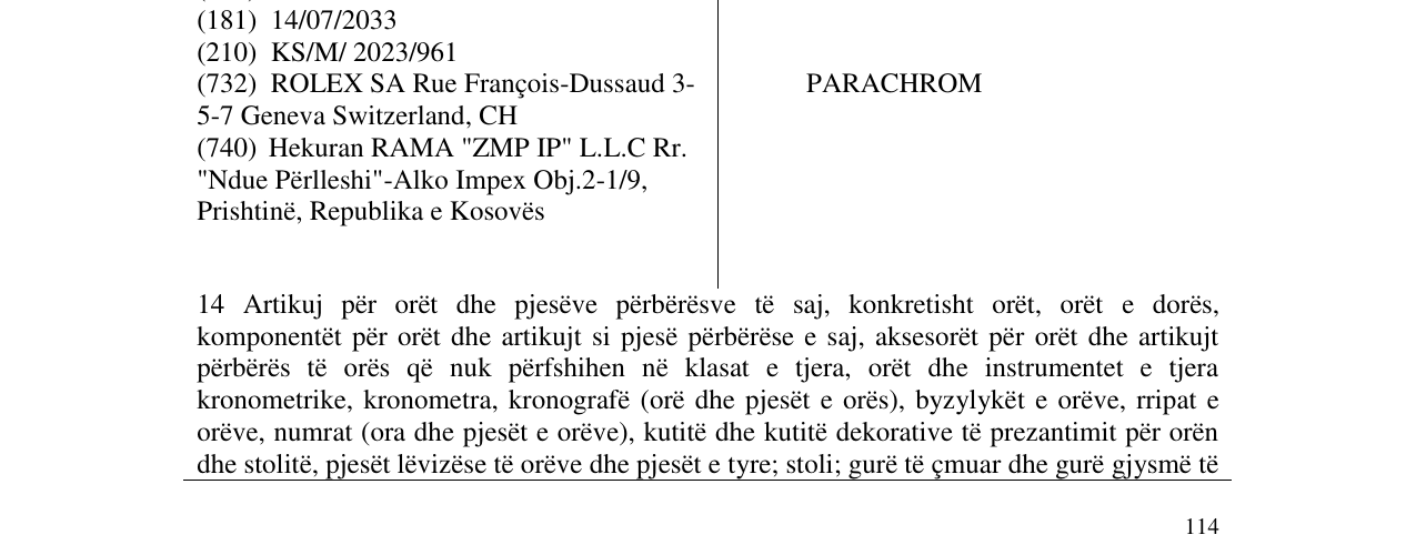 Zëri i markës PARACHROM në buletin