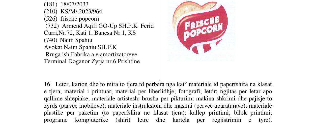 Zëri i markës frische popcorn në buletin