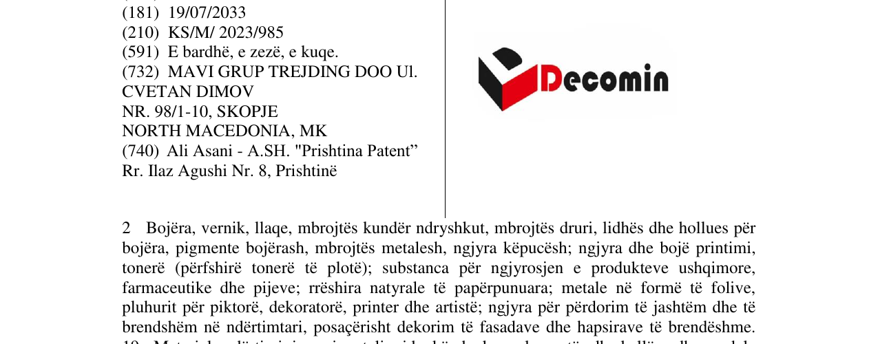 Zëri i markës Decomin në buletin