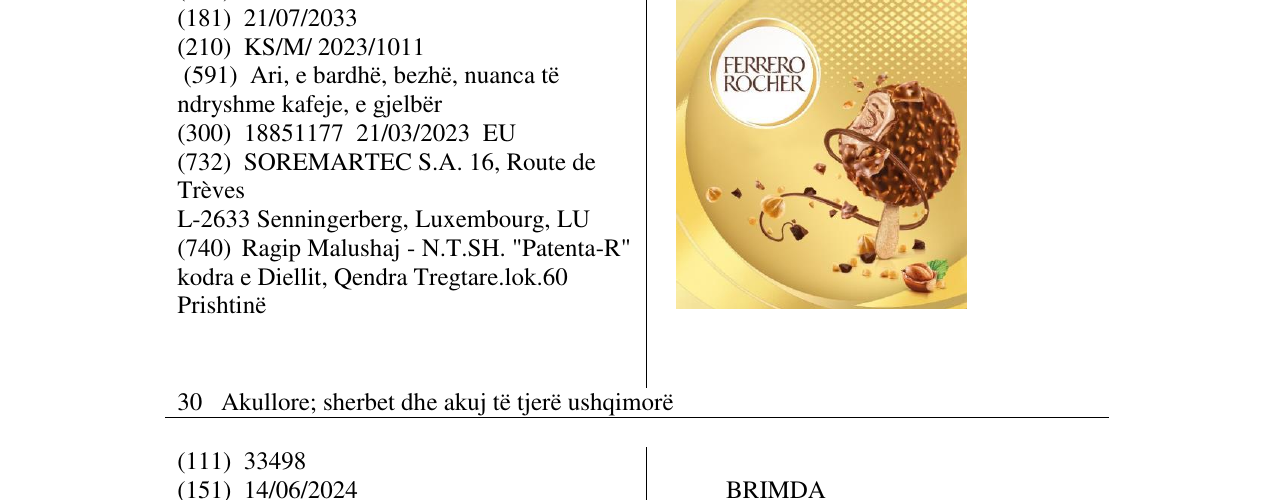 Zëri i markës FERRERO ROCHER në buletin