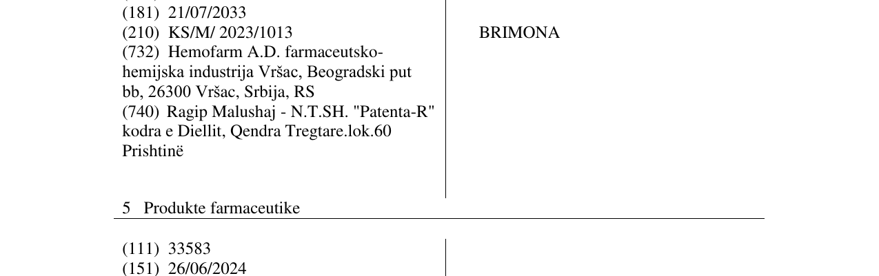 Zëri i markës BRIMONA në buletin