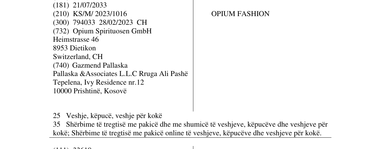 Zëri i markës OPIUM FASHION në buletin