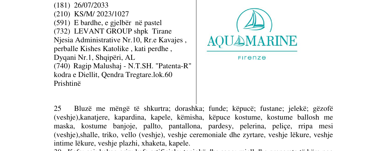 Zëri i markës AQUAMARINE në buletin