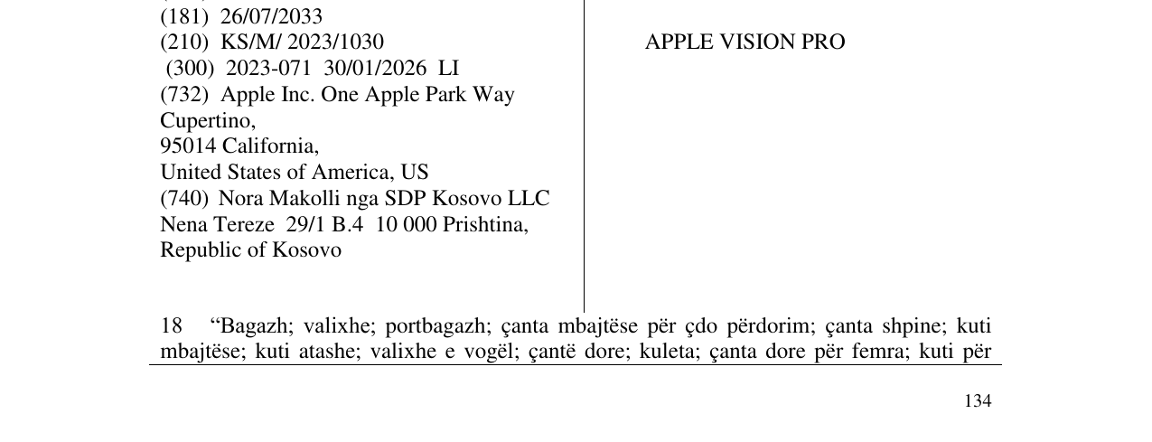 Zëri i markës APPLE VISION PRO në buletin