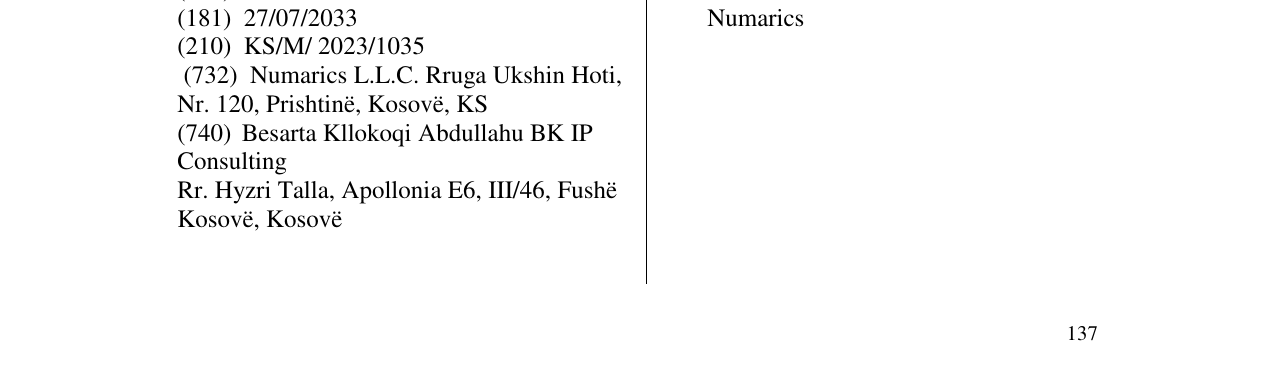 Zëri i markës Numarics në buletin